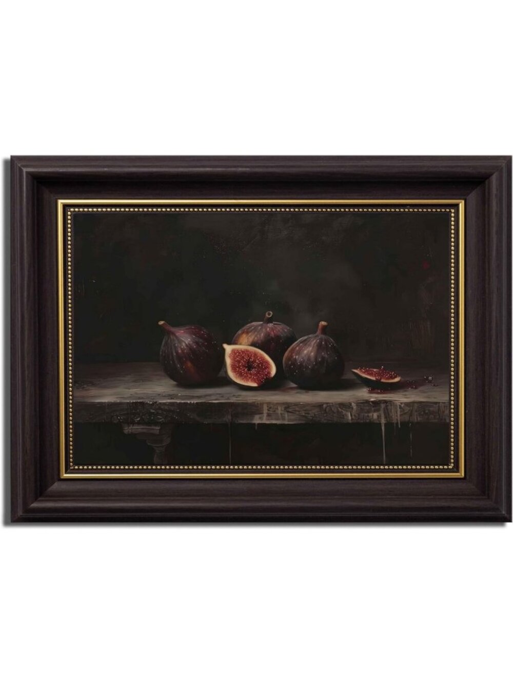 Vintage Dark Brown Framed Canvas Wall Art - Moody Fruit Still Life Decor for